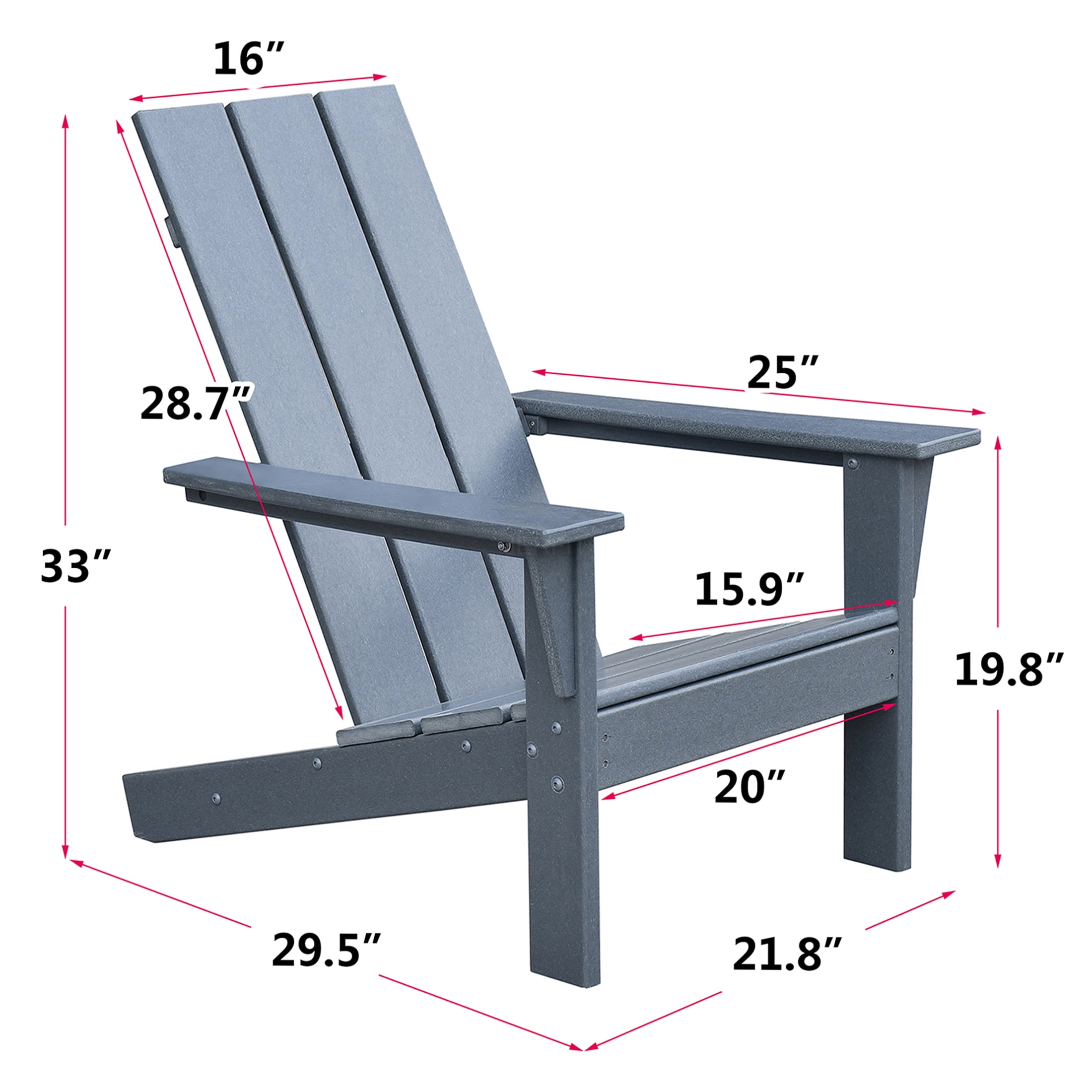 JERFIT HDPE Adirondack Chair, Outdoor Patio Fire Pit Seating, All-Weather Resistant, Ergonomic Design for Deck, Garden, Backyard, Balcony, Dark Grey