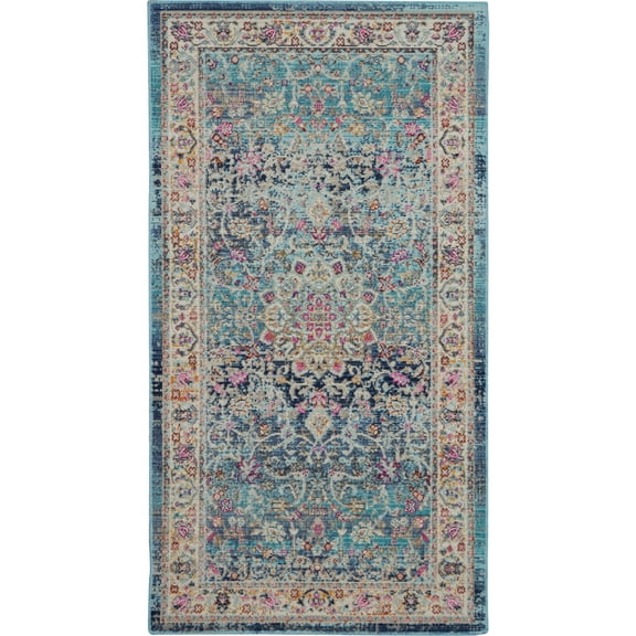 Nourison Vintage Kashan VKA01 Blue/Ivory/Orange Indoor Area Rug - 2' x 4'