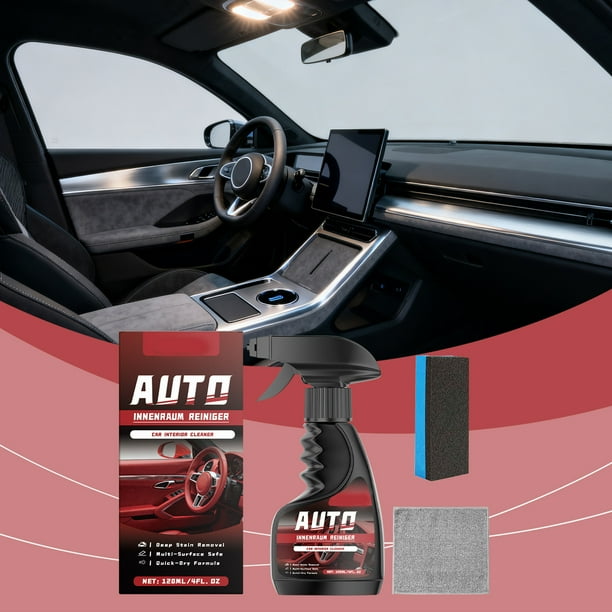 Spray de limpieza de interiores de coche 120ml | Limpiador multimaterial para cuero, plástico, tapicería | Eliminación rápida de manchas, aroma fresco | Descontaminación interior, kit de