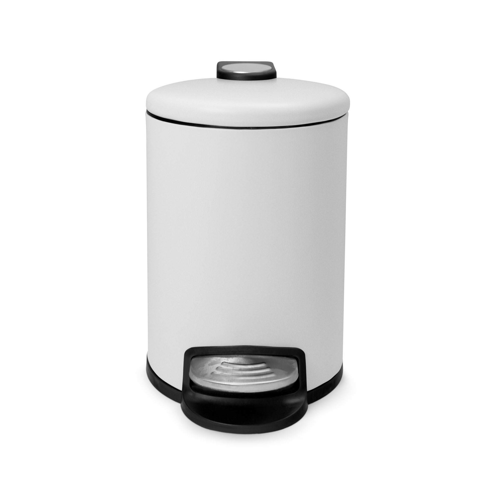 Acento Rondo Round Step Trash Can, 0.8 Gallon Compact Bathroom Waste Bin with Soft-Close Lid and Removable Liner Bucket, Matte White