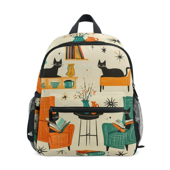 FORMRS School Backpack with Front Zippered Pocket 12" Student Travel Daypack, Black Cats Reading