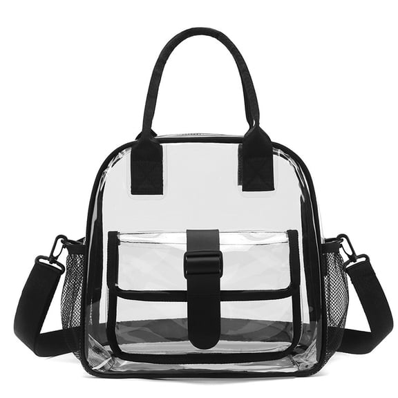 Xycwyp Clear Bag for Stadium Events, 11.5x5.2x16" Small Tote Bag with Zipper, Clear Crossbody Bag with Mesh Side Pocket & Strap, PVC See Through Shoulder Bag for Work, Travel & Daily Use