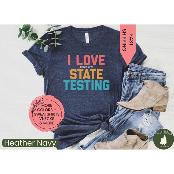Velto State Testing Graphic Tshirt Exam Day Teacher Appreciation Casual Outfit Motivational Classroom Wear, Full Size S-5XL