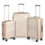 Hikolayae Wave Collection Hardside Spinner Luggage Sets in Gold Dust, 3 Piece - TSA Lock