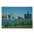 thumbnail image 2 of Detroit Cutting Board, Industrial City Center Shoreline River Scenic Panoramic View in a Sunny Day, Decorative Tempered Glass Cutting and Serving Board, Large Size, Blue Green Grey, by Ambesonne, 2 of 5