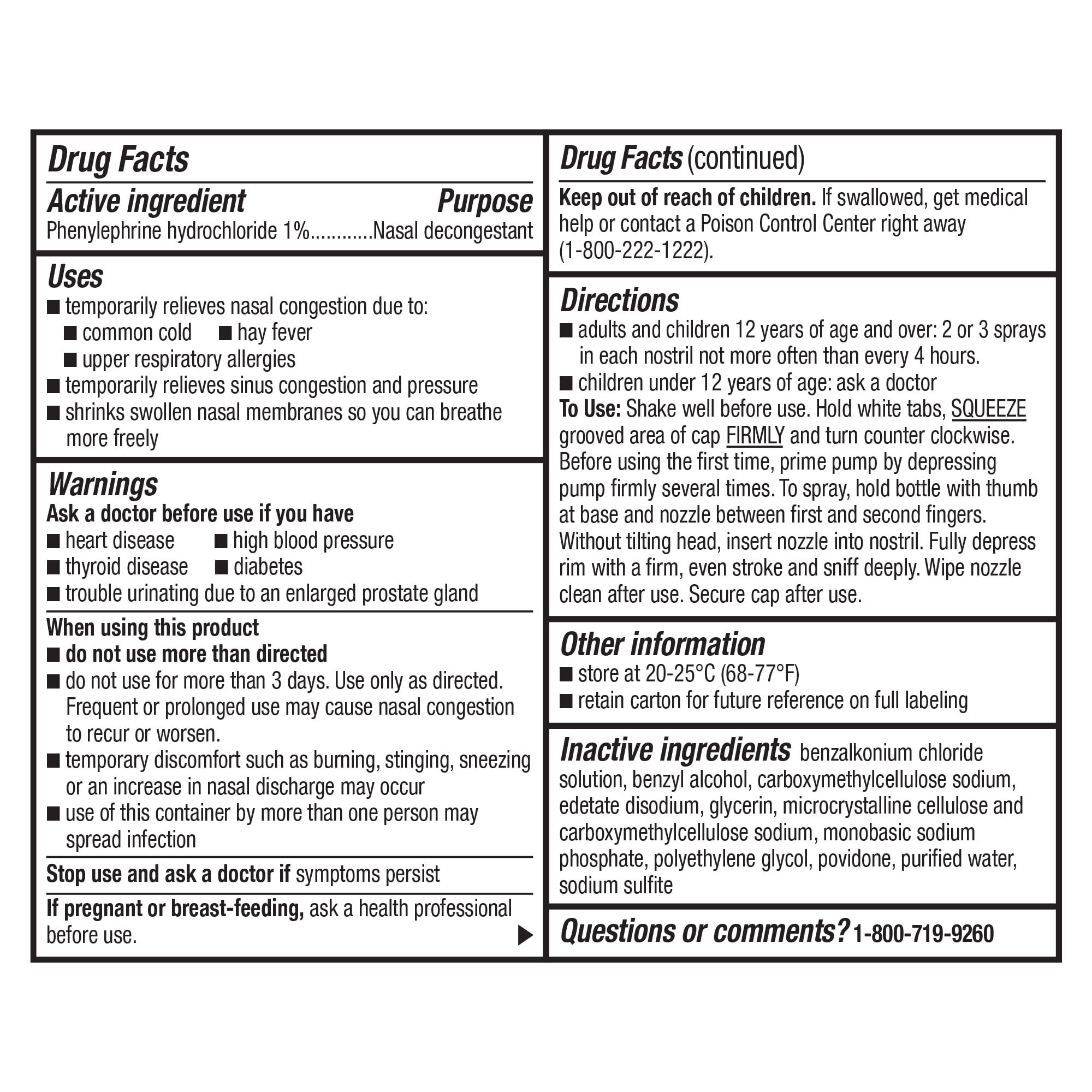 Equate Nasal Spray Phenylephrine HCl 1% – Fast-Acting No Drip Sinus & Nasal Relief, 1 Fl. Oz.