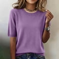 thumbnail image 2 of Hearthz Women's Short Sleeve Sweater Knit Work Sweaters Tops Trendy Crew Neck Womens Shirt Business Casual Lightweight Womens Tunics, 2 of 8