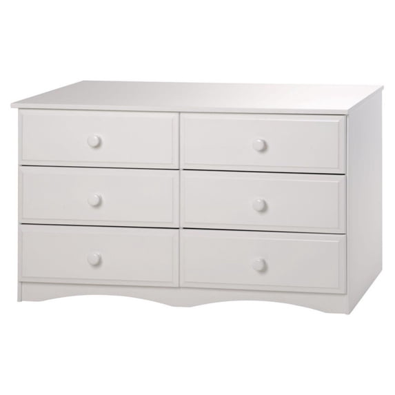 Essentials Six Drawer Double Dresser - White Finish