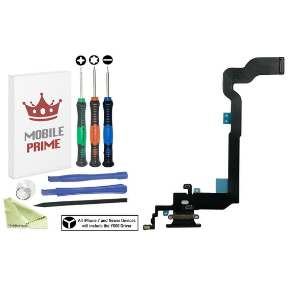 MobilePrime Black Charging Charger Port Complete Professional Repair Kit Compatible with Tools for i-Phone X A1865, A1901, A1902