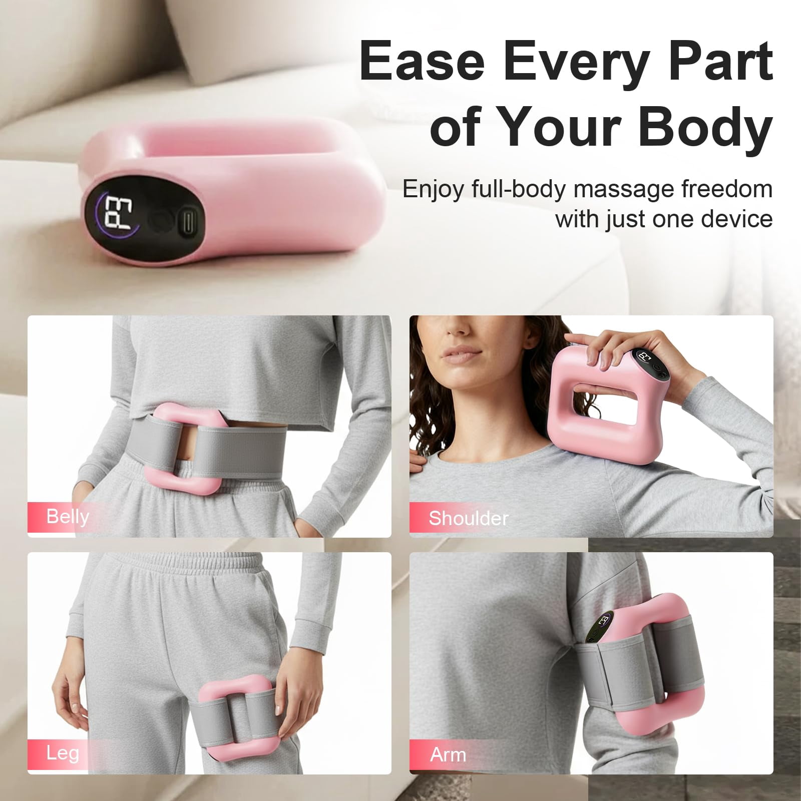 Deep Tissue Percussion Massage Gun, Fascia Ring Massager with 3 Modes & 5 Levels, Fascia Ring Massager with Belt for Muscle Relief & Full-Body Relaxation