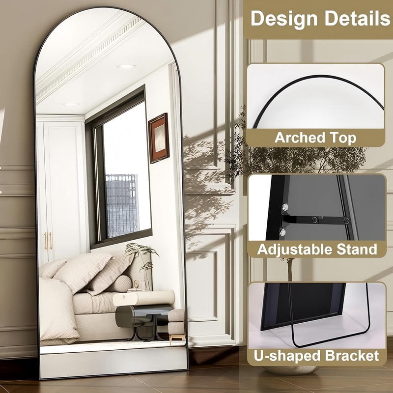 SEETHRUGLIMMER 71.3"x 26" Arched Full Length Mirror Floor Mirror with Stand Wall Mounted, Black