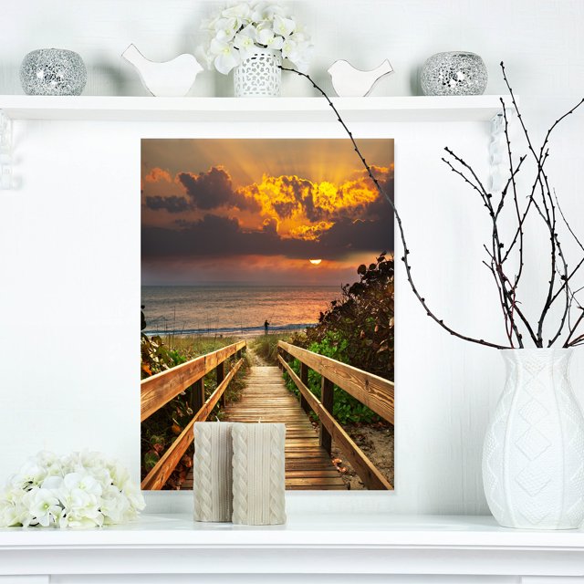 Long Escalier en Bois dans la Mer - Impression sur Toile Pont