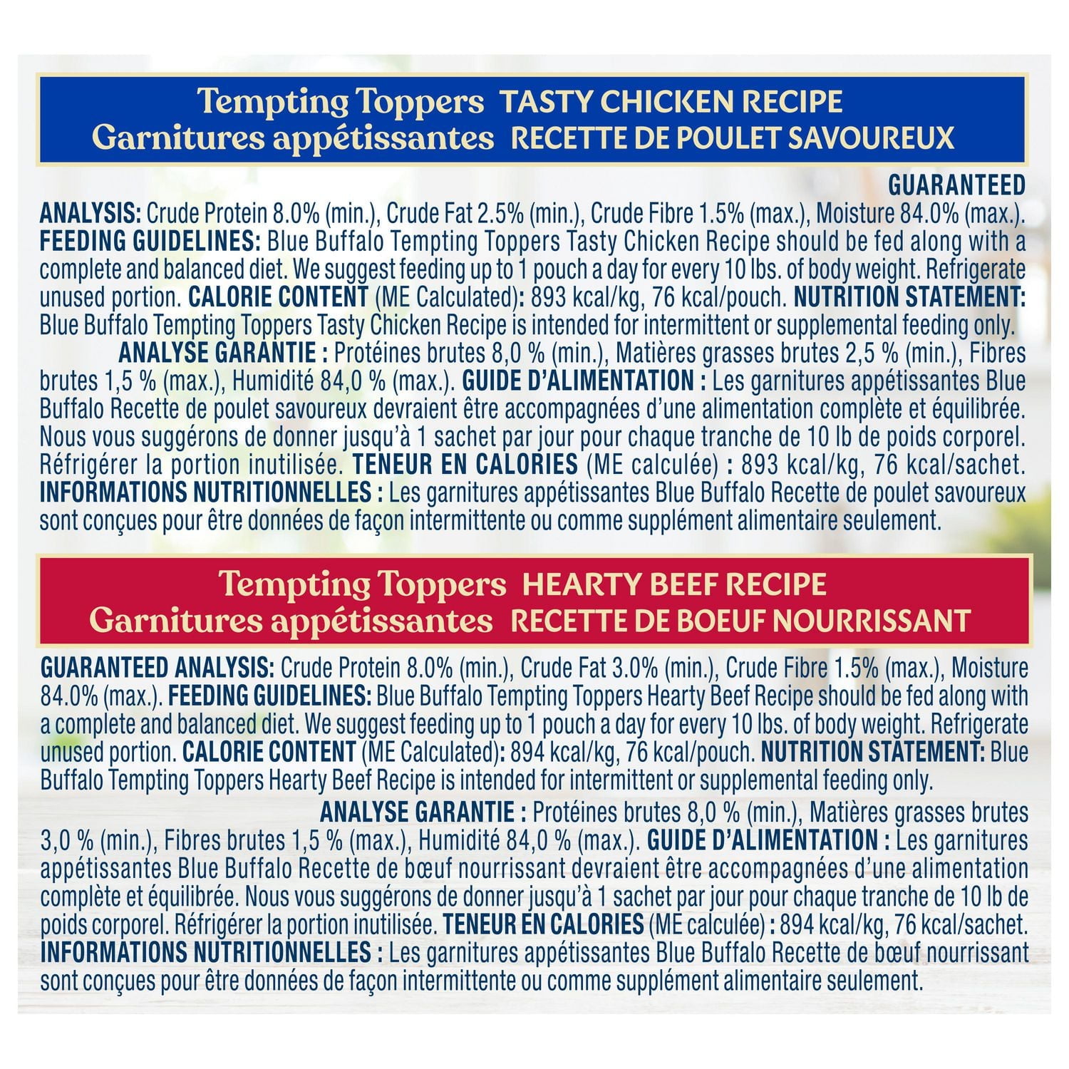 Blue Buffalo Tempting Toppers Natural Wet Dog Food Variety Pack, Chicken & Beef, BLUE Tempting Toppers Bf/Chkn 12ct Variety Pack