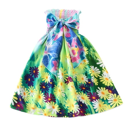

Aayomet Flower Girl Dress Toddler Kids Girls Floral Bohemian Flowers Bowknot Sleeveless Beach Straps Dress Princess Clothes Green 5 Years