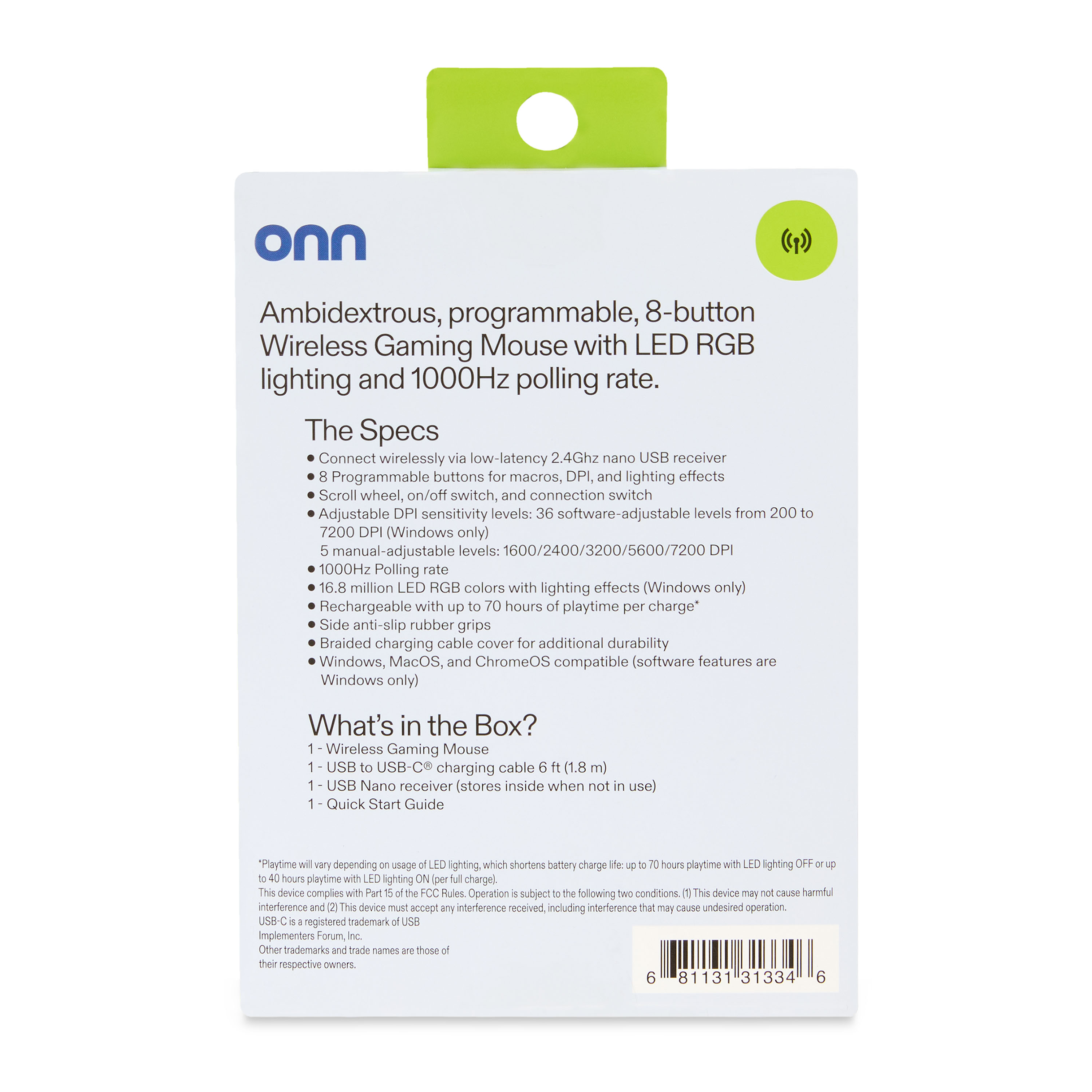 onn Rechargeable Wireless Gaming Mouse with RGB Lighting photo 5