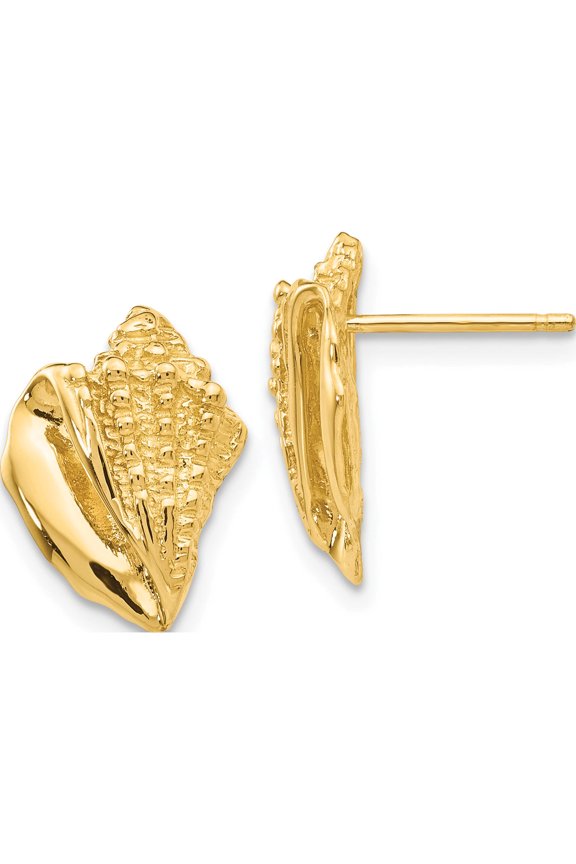14K Yellow Gold Conch Shell Earrings (15 X 10) Made In Peru e916
