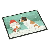 Saint Bernard Snowman Christmas Door Mat