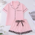 thumbnail image 2 of Bibifish Womens Pajama Sets 2 Piece Leopard Print Short Sleeve Nightwear Set Bow Design Button Down Pj Top With Short Retro Style Cute Pj Sets, 2 of 5
