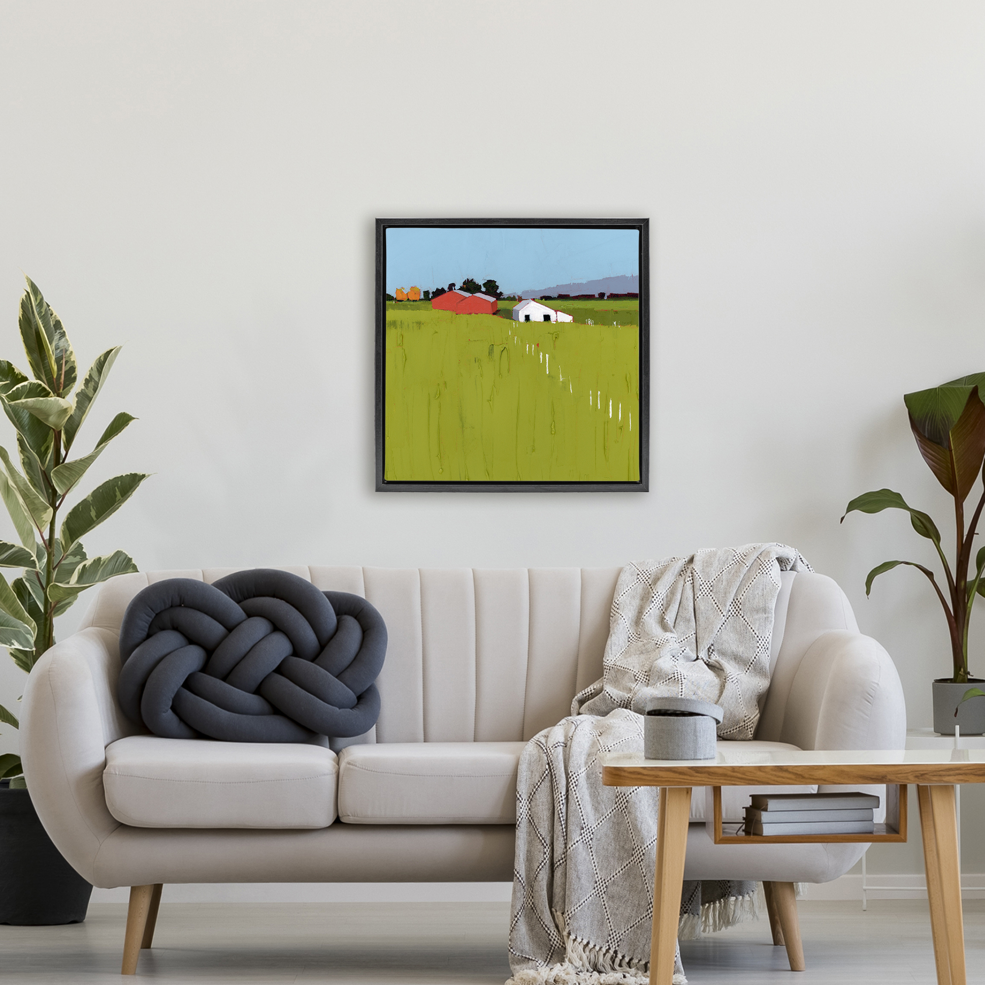 Pastoral Fence Line Black Framed Floater Canvas Wall Art, design by Ruth LaGue