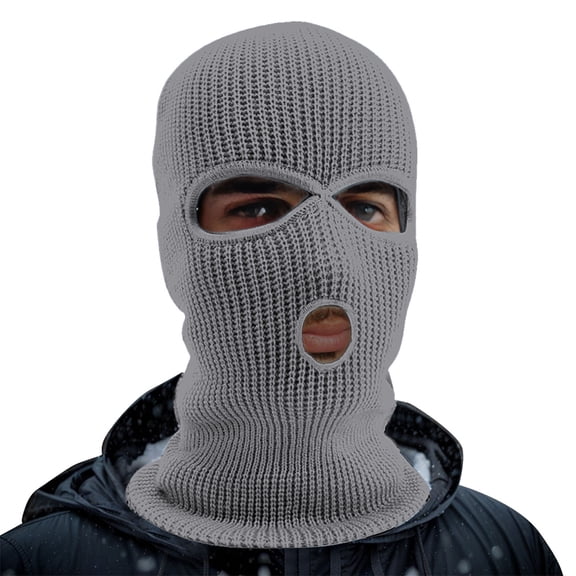 1PC Hat Gray Acrylic 3 Hole Winter Knitted Hat Outdoor Sports Full Head Cover Ski Hat Warm Knit Hat for Adult