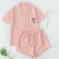 thumbnail image 2 of ShomPort Womens Loungewear Set Short Sleeve Lapel Shirt Heart Printed Button Up Sleepwear with Chest Pocket Loose Soft Pajamas, 2 of 4