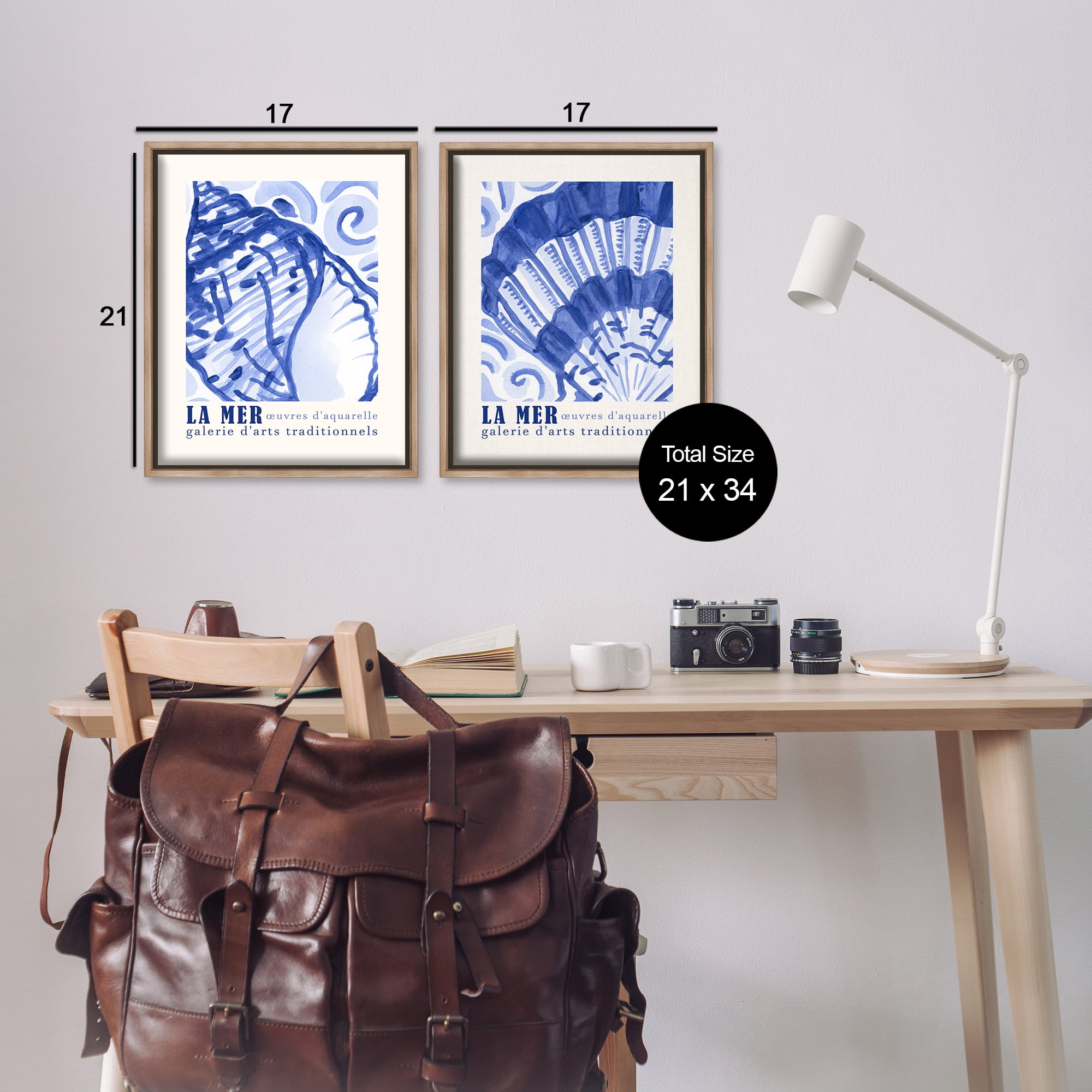 Stupell Industries Seashell Gallery Posters Nautical & Beach Painting Brown Floater Framed Canvas Art Print Wall Art, 17 x 21, Set of 2