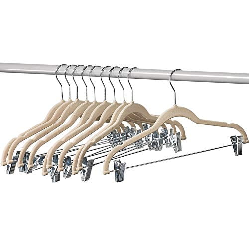 Home-it 10 Pack Clothes Hangers With Clips Ivory Velvet Use for Skirt Hanger No for sale online 