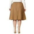 thumbnail image 3 of Agnes Orinda Plus Size Corduroy Midi Skirts for Women Elastic High Waist Button Front A-Line Skirt with Pockets 3X Brown, 3 of 6