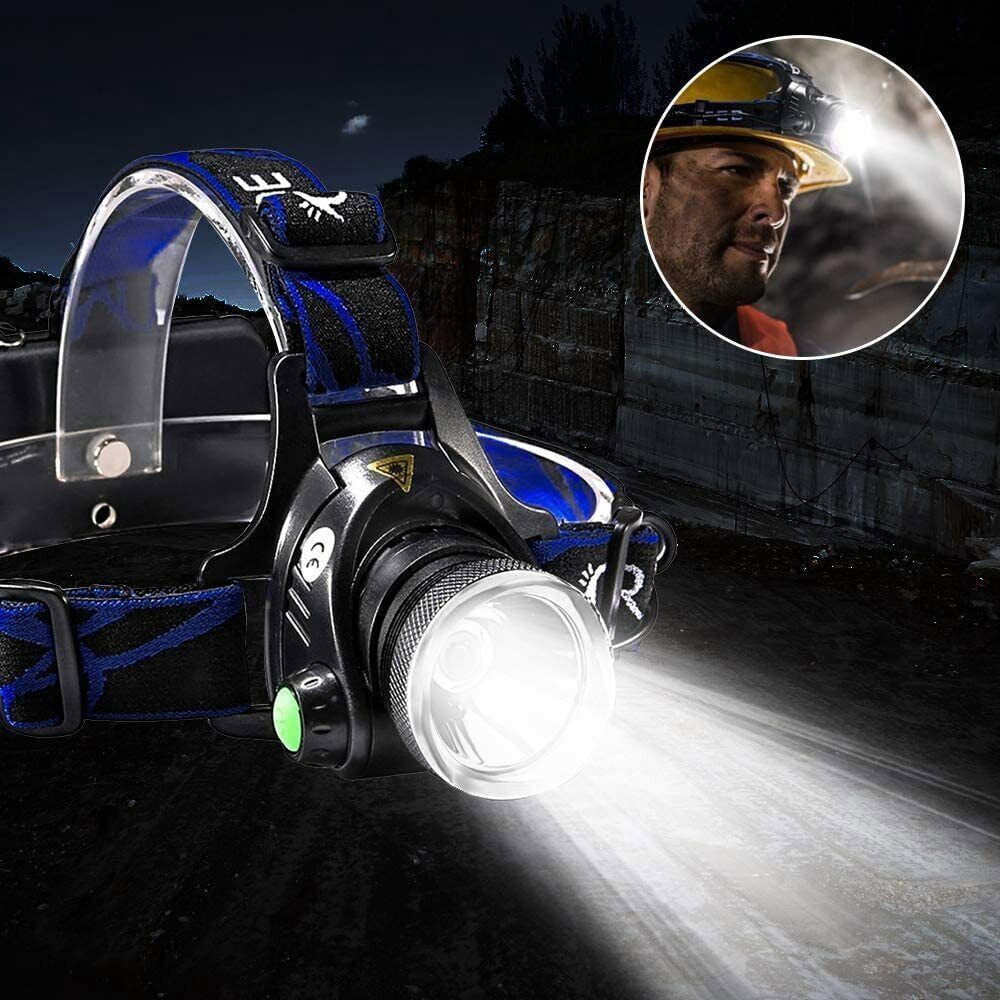 Rechargeable LED Headlamp Flashlight - High Lumens Zoomable Beam, Adjustable Head Strap, Tactical Light for Camping/Hiking/Outdoor Use