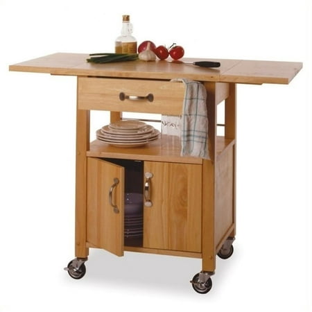 Pemberly Row Butcher Block Kitchen Cart with Drop Leaf in Natural
