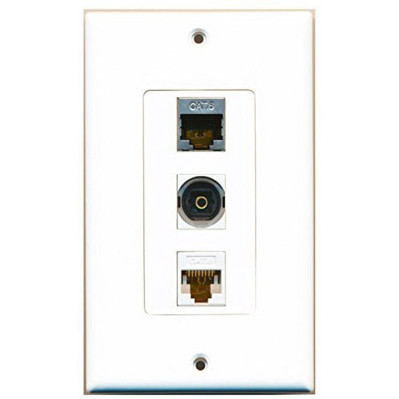 RiteAV - 1 Port Shielded Cat6 Ethernet and 1 Port Toslink and 1 Port Cat6 Ethernet White Decorative Wall Plate Decorative