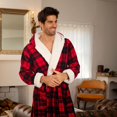 thumbnail image 4 of GFDYREE Men's Warm Fleece Robe with Hood, Plaid Big and Tall Bathrobe, 4 of 7