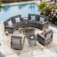 thumbnail image 2 of MEISSALIVVE 9-Piece Half-Moon Curved Outdoor Patio Furniture Set, Sectional Conversation Sofa with 2 Swivel Glide Chairs, Coffee & Side Tables for Backyard Deck Garden, Gray, 2 of 10