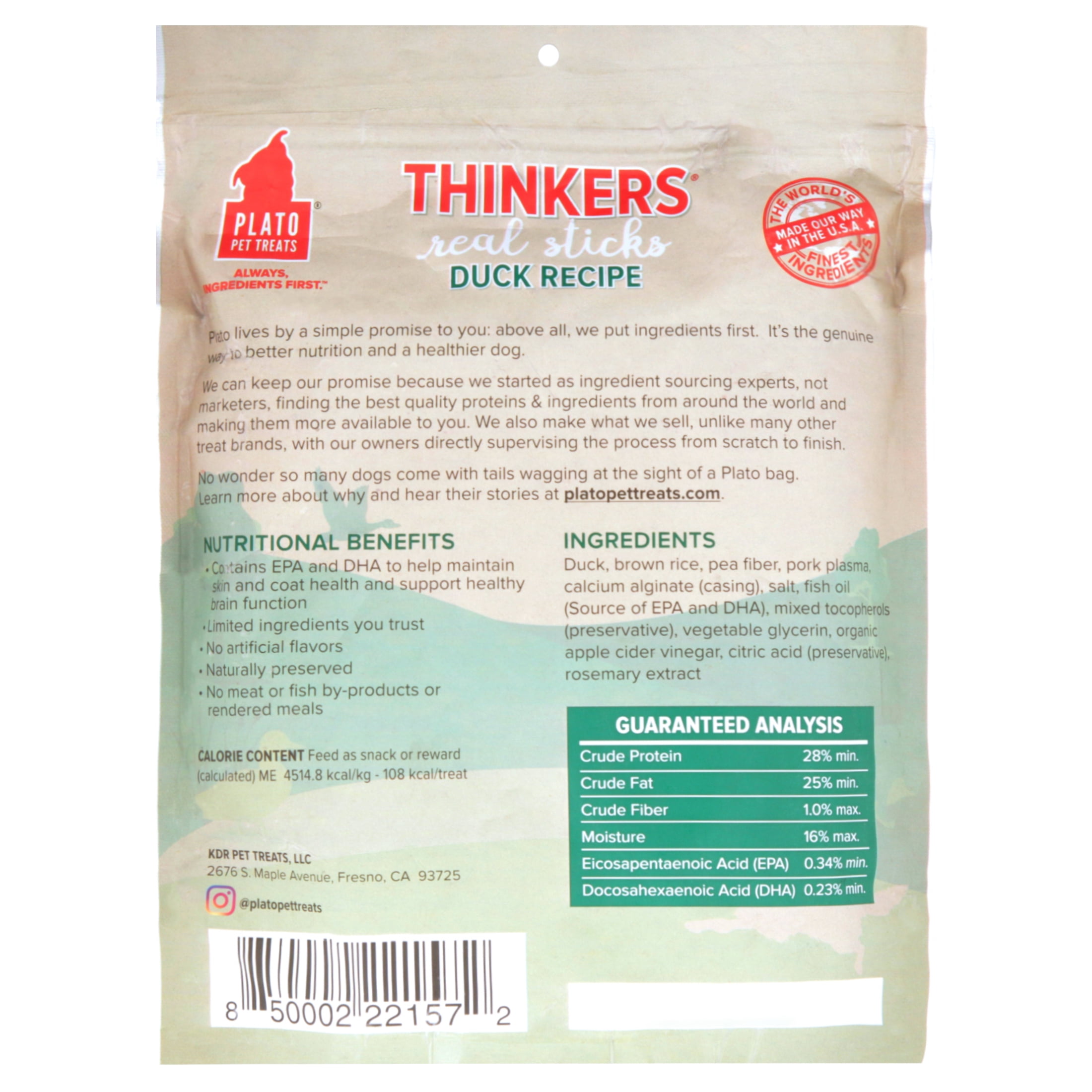 Plato Pet Treats Thinkers Duck Dog Treats, 18 Ounce
