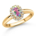thumbnail image 2 of Gem Stone King 10K Yellow Gold Mercury Mist Mystic Topaz and White Lab Grown Diamond Halo Engagement Ring for Women (1.13 Cttw, Gemstone, Oval 7X5MM, Size 9), 2 of 4