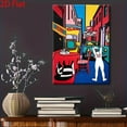 thumbnail image 2 of Mid-Century Modern Pop Art Cityscape Painting - Retro 1950s-60s Inspired Wall Decor with Bold Red, Yellow, Blue, Black, White, and Neon Colors - Vintage Cars, 2 of 6