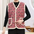 thumbnail image 4 of Oplxuo Women's Fuzzy Sherpa Quilted Vest Floral Print Button Down Waistcoat Sleeveless Gilet Jacket Outerwear with Pockets, 4 of 5