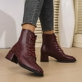 thumbnail image 5 of Bnwani Women Boots Ankle Winter Fashion Toe Square Mid-Heel Chunky Casual Solid Boot Red Size 9, 5 of 9