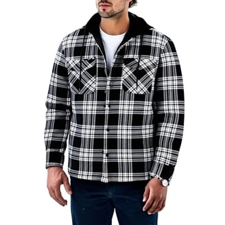 ZCFZJW Men's Flannel Plaid Shirt Jacket Quilted Lined Long Sleeve