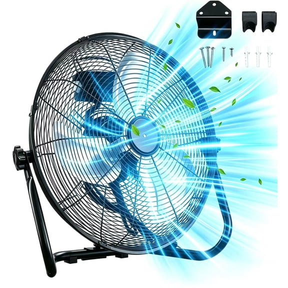 Ktaxon 16"Heavy Duty Floor & Wall Mount Fan - 5688 CFM High Velocity, 120-Watt, 3-Speed, Industrial Cooling for Garage, Workshop, Office, Home - UL Listed, Black