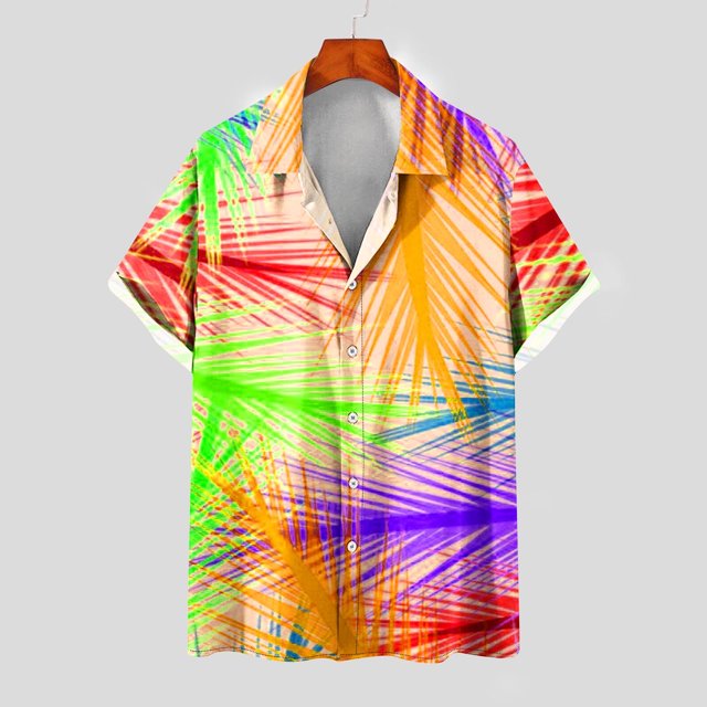 Mefallenssiah Mode Hommes Confortable Impression Manches Courtes Col Chemise Chemisier