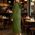 thumbnail image 6 of Womens Winter Long Dresses Full Zipper Hooded Solid Color Trendy Comfy Dress with Pockets Green M, 6 of 7