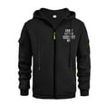 thumbnail image 2 of Men's Letter Print Zip Up Hoodie with Arm Pocket, Casual Cardigan Sweatshirt, Large Size Fleece Jacket with Motivational Quote for Gym, Christmas, Daily Wear,Black,L, 2 of 5