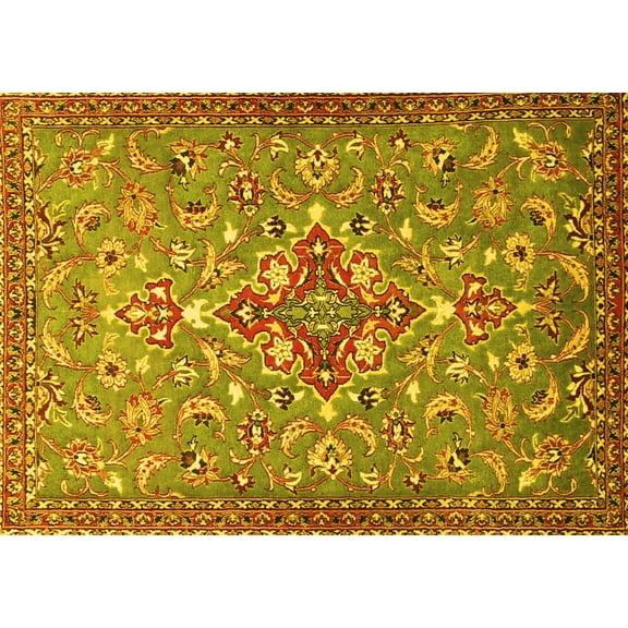 Ahgly Company Machine Washable Indoor Rectangle Persian Yellow Traditional Area Rugs, 5' x 7'