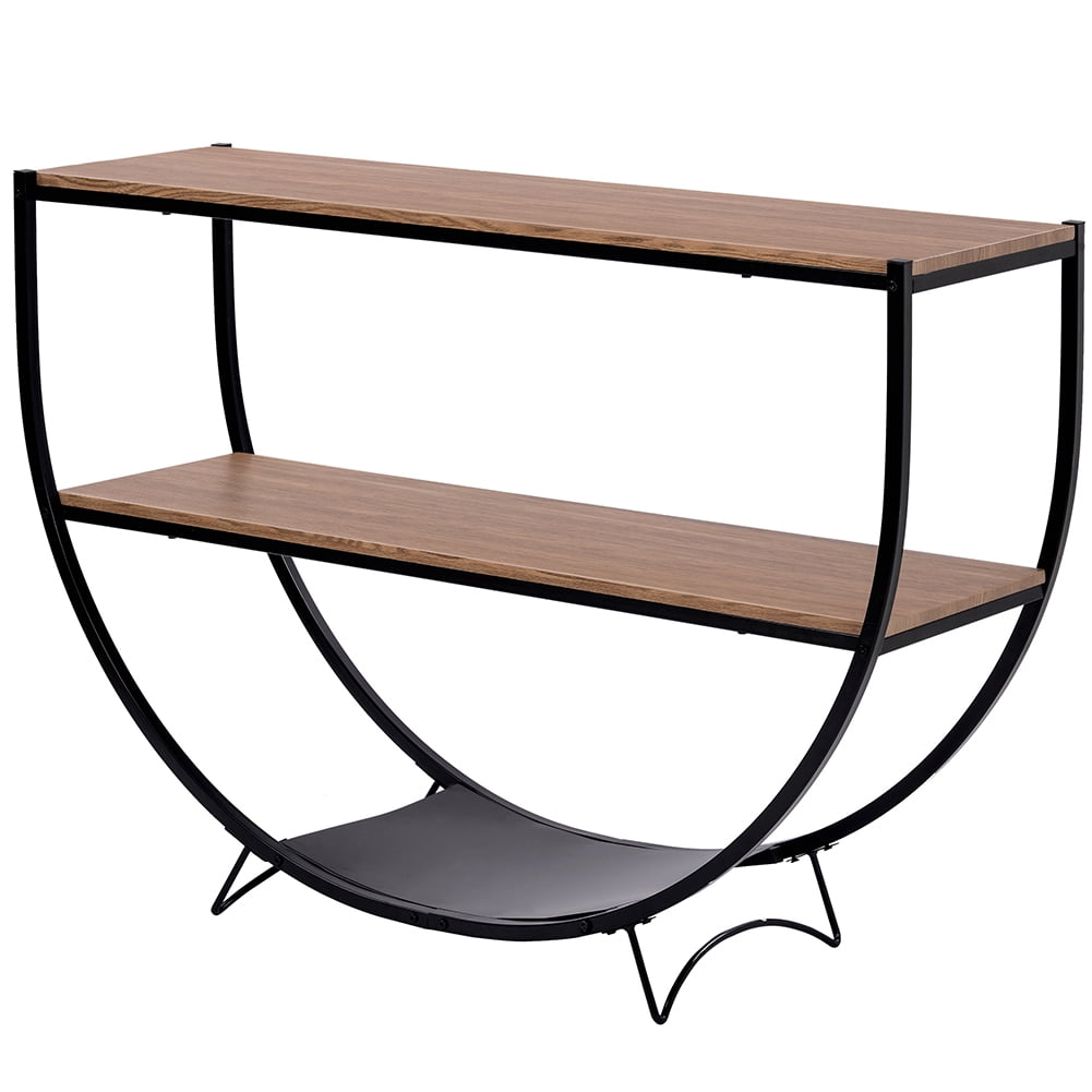 Lowestbest Industrial Sofa Table, Demilune Shape Metal Frame Console Table for Living Room (Distressed Brown) Lowestbest Industrial Sofa Table, Demilune Shape Metal Frame Console Table for Living Room (Distressed Brown)