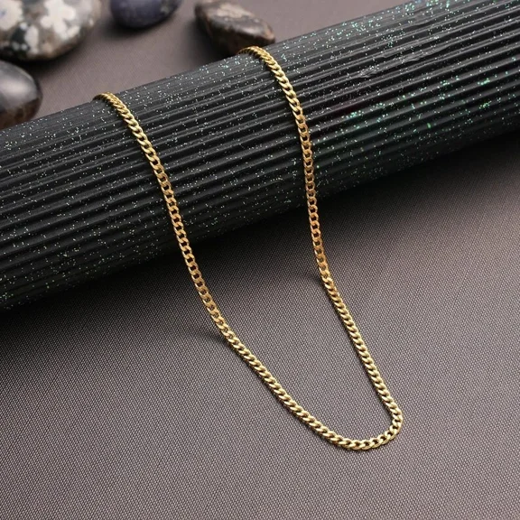 18K Gold Plated Curb Chain 925 Sterling Silver Men & Women Necklace 22"