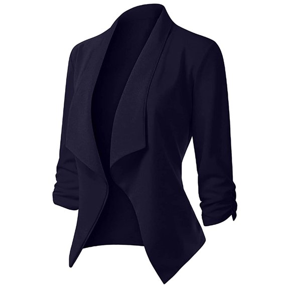 Vedolay Casual Tops for Women Suit Jackets for Women Casual Puff Long Sleeve Open Front Work Office Blazers Jacket,Navy S
