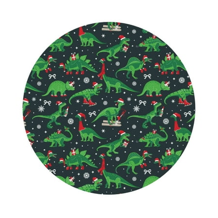 

Pofeuu Dino Christmas Party Print Leather Coasters Set of 6 Round Cups Mugs Mat Pad for Home Kitchen Heat Resistant Drink Coasters Round Shape