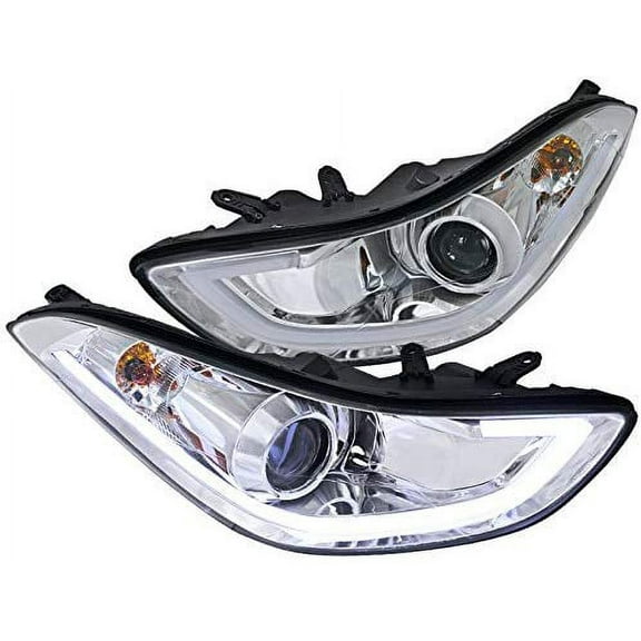 DRL LED Light Bar Strip Projector Headlight Head Lamp In Chrome Housing Clear Lens Made For And Compatible With 2011 - 2013 Hyundai Elantra 4 Door Sedan 11 12 13