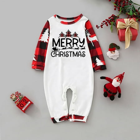 

Uorcsa Fashion Funny Christmas Print Jumpsuit Family Clothes Pajamas Baby Striped Parent-child clothing Red